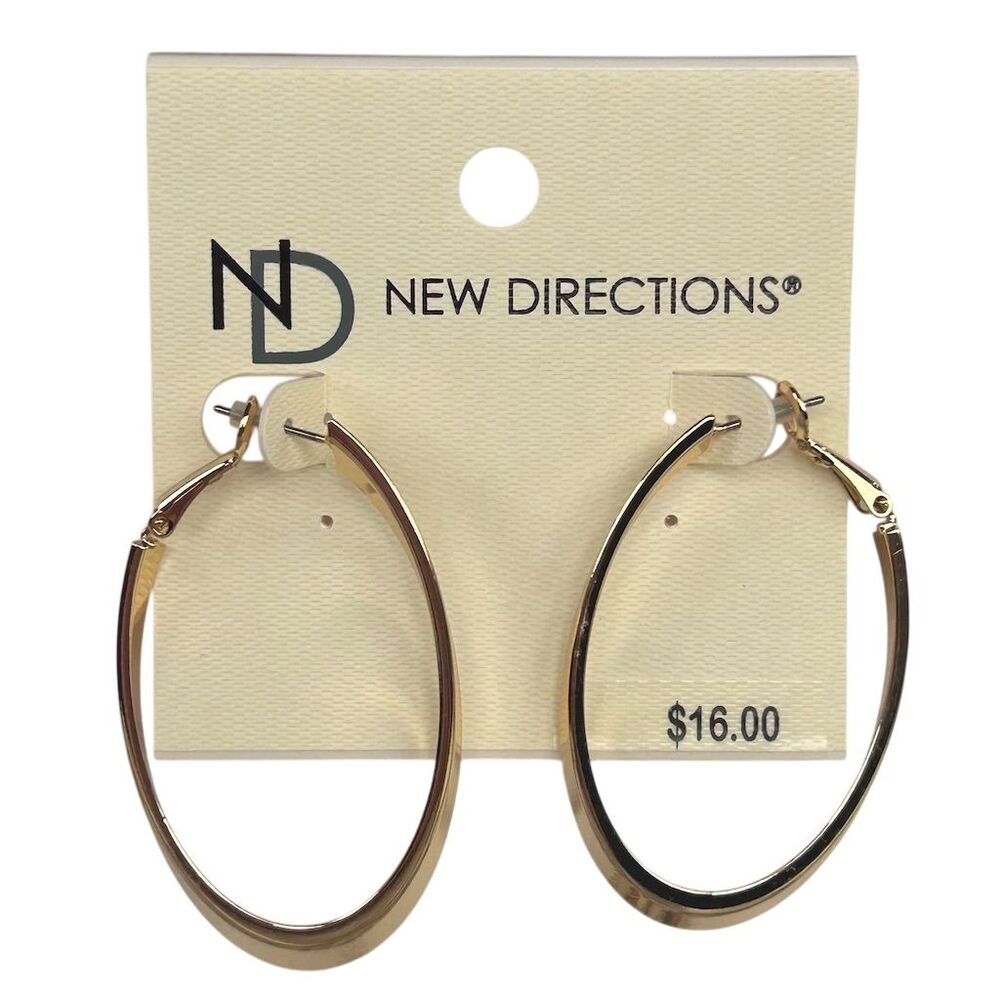 New Directions Gold Elongated Hoop Earrings Click-It Closure Standard OS